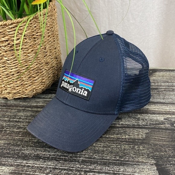 Patagonia Blue Vented Snap Back Logo Print Baseball Cap Hat - Picture 1 of 5